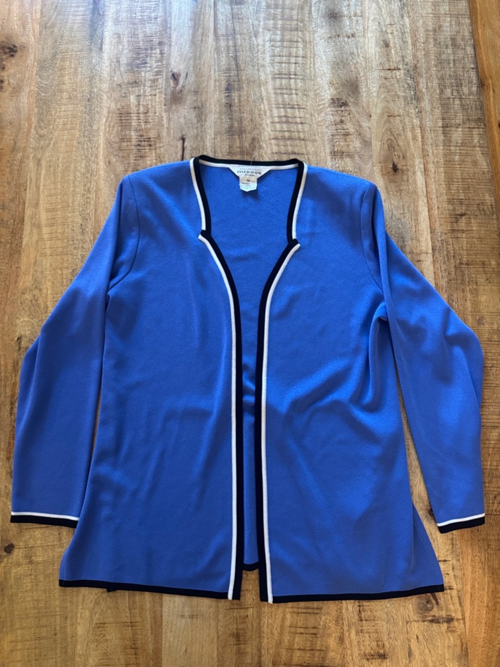Exclusively Misook Petite Royal Blue Cardigan with Black & White Trim Medium